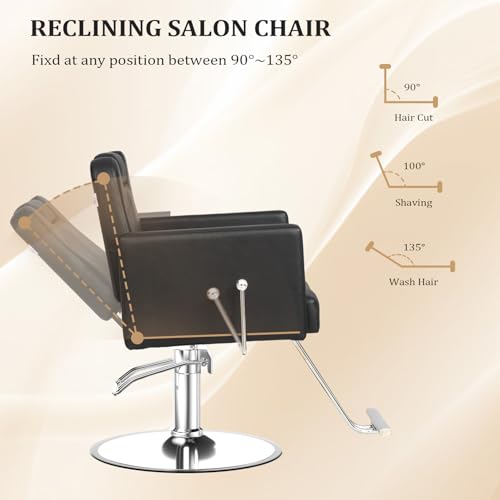 mefeir Reclining Barber Chair Heavy Duty, Salon Chair for Hair Stylist with Removable Headrest 360 Degree Rotation, All Purpose for Braiding Shampoo Facial Waxing Esthetics Beauty Spa - Thumbnail 4
