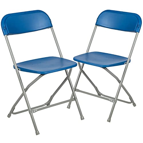 Image of Flash Furniture Hercules Series Plastic Folding Chair - Blue - 2 Pack 650LB Weight Capacity Comfortable Event Chair-Lightweight Folding Chair