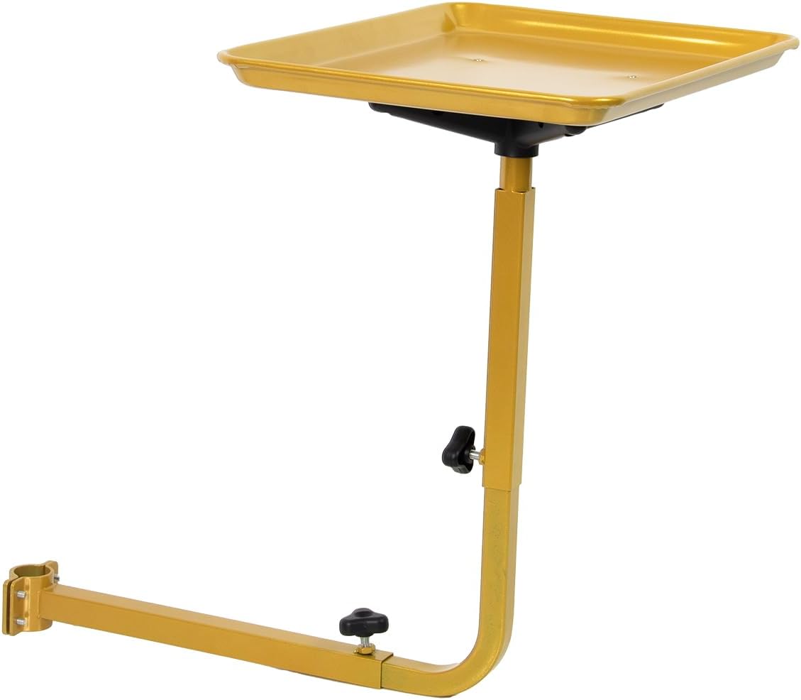 Salon Tray for Hair Stylist Steel Salon Tray Attached to Chair 360 Degree Rotating for Barber Chairs Hairdressing Tools Tattoo(Golden)