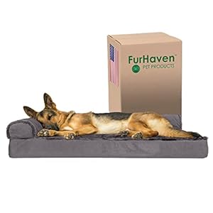 Furhaven Orthopedic Dog Bed for Large Dogs w/ Removable Bolsters & Washable Cover, For Dogs Up to 95 lbs - Plush & Velvet L Shaped Chaise - Platinum Gray, Jumbo/XL Furhaven Orthopedic Dog Bed for Large Dogs w Removable Bolsters Washable Cover For Dogs Up to 95 lbs Plush Velvet L Shaped Chaise Platinum Gray JumboXL