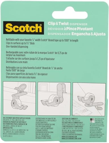 Scotch Clip & Twist Klebeband-Abroller C19, Weiß + Scotch Magic Unsichtbares Klebeband, 1 Rolle (19 mm × 8,89 m) - Nachfüllbarer Klebebandabroller für Schule, Zuhause und Büro