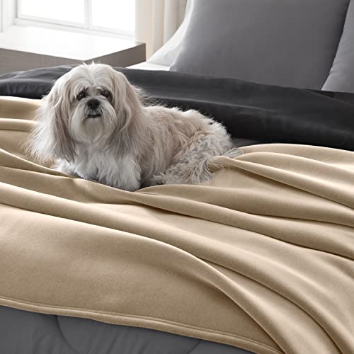 Vellux 1B07049 Original Insulating Core Hotel Style Solid Blanket Machine Washable Soft Cozy Warm Pet Friendly Bed Sofa Blankets, Twin, Beige #TOP3