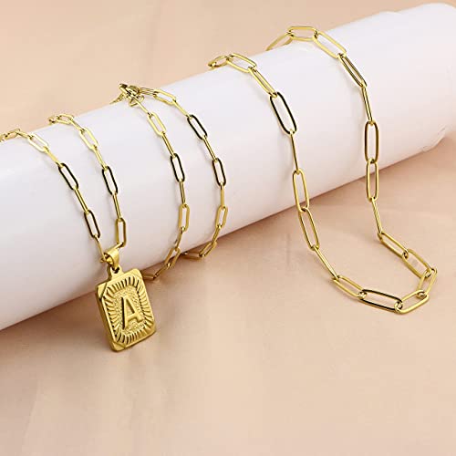 Joycuff Gold Statement Necklace Paperclip Gold Planted Stainless Steel Chain Pendant Necklace Jewelry Gifts For Mother Daughter Sister Square Letter K #TOP5