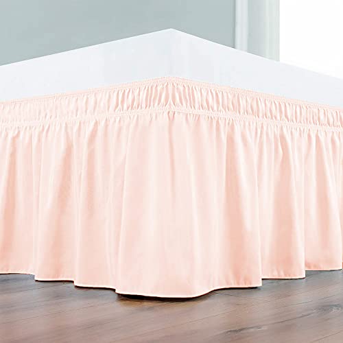 Image of Wrap Around Dust Ruffled Bed Skirt 10 inch Inch Tailored Drop Fade Resistant Brushed Microfiber Bed Skirt -Double Bed | Peach