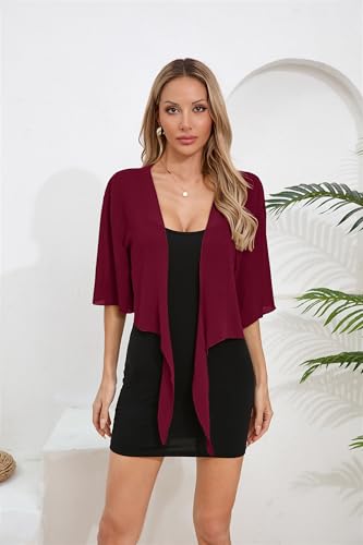 Image of TASAMO Women's 2026 Summer Lightweight Short Bolero Cardigan Shrug Sheer Tie Front Top 3 /4 Sleeve Jacket for Dress