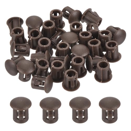 Image of MECCANIXITY 64PCS 8mm(5 /16 inch) Brown Plastic Hole Plugs, Flush Type Panel Hole Plugs Insert End Caps for Locking Hole Tubes Furniture Cabinet