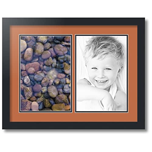 ArtToFrames Collage Photo Frame Double Mat with 2-8x12 inch Openings with Black Frame and Red Orange Top Mat