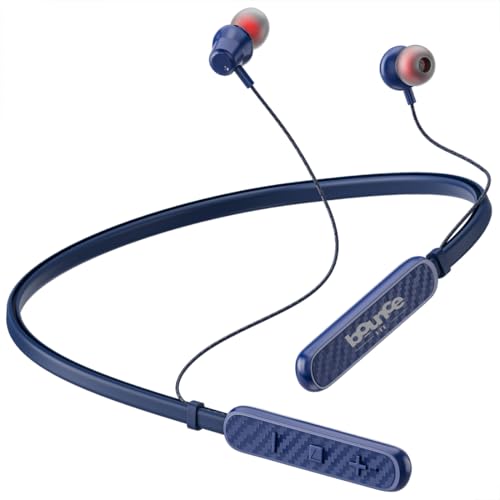 Bouncefit Sonic 144 Bluetooth Wireless Neckband, 35 Hours Continuous Playback Battery, Fast Charge, IPX7, Low Latency, Active Noise Cancellation, Magnetic Earbuds with Mic Earphones (Blue)