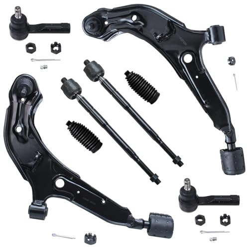 Image of Detroit Axle - 8pc Front End Suspension Kit for 1998-2001 Nissan Altima 2 Lower Control Arms w /Ball Joints 4 Inner & Outer Tie Rod Ends 2 Boots 1999 2000 Replacement