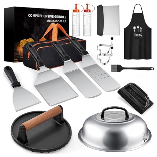 16 Pièces Ustensiles Barbecue Acier Inoxydable, Kit Barbecue, avec Bouteilles à Brosse Turner et Sac de Transport, idée pour Les grillades en Plein air, Le teppanyaki et Le Camping