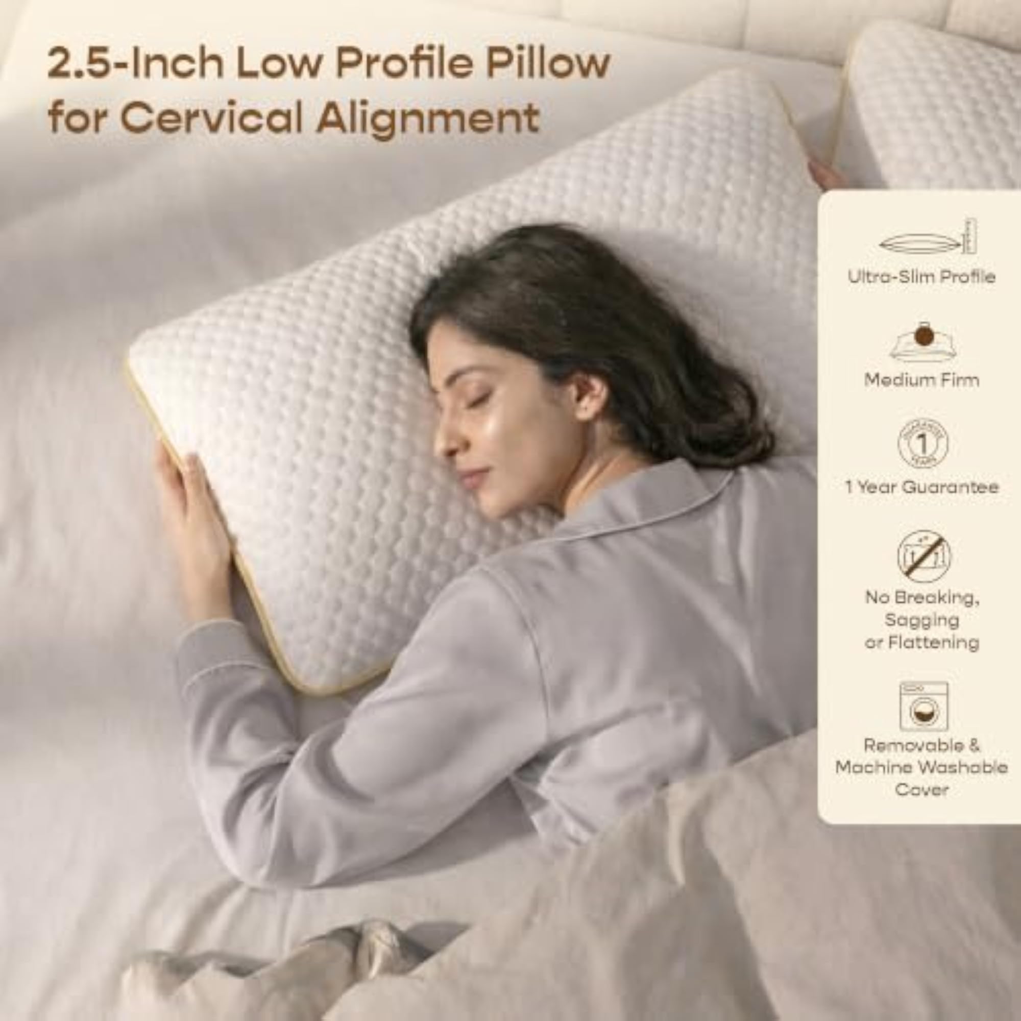 Slim Memory Foam Pillow for Spine Alignment & Pain-Relief