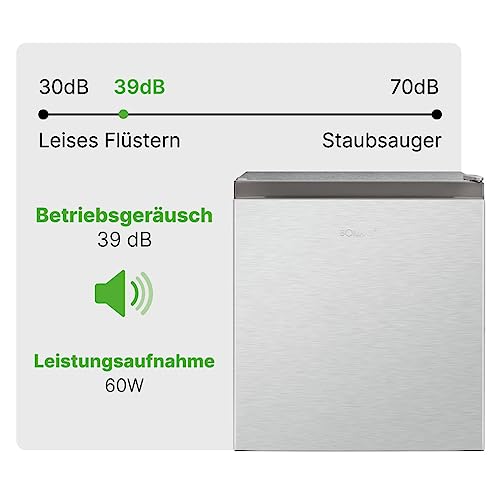 Bomann Mini Kühlschrank 45L mit Gefrierfach, leise Kühlbox klein für Küche Büro Camping und Gaming, Kühlschrank klein Türanschlag wechselbar - Minikühlschrank Getränkekühlschrank Minibar KB 7245 inox