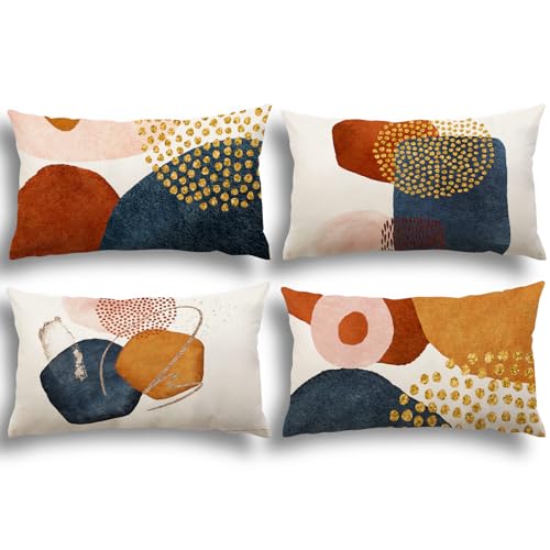 YCOLL Juego de 4 Fundas de Cojín de Lino 40x60 - Modernos Cojines de Sofá Con Pintura de Acuarela Floral - Funda de Almohada para Dormitorio y Exteriores