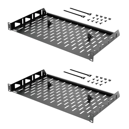 Tecmojo 1U Rack Shelf 19 inch Rack Shelf 10 inch Depth Rack Mount Shelf with Anti-Slip Stops Server Rack Shelf and Network Shelf for 19 in Equipments 55lbs Capacity of Vented 1U Shelf No Lip(2 Pack)
