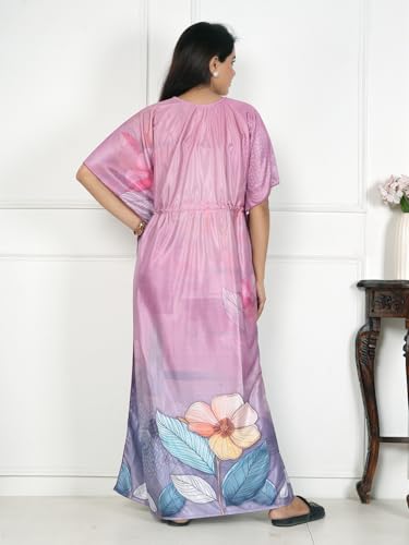 Image of Women's Printed Satin Blend Kaftan Nighty /Nightgown /Nightwear /Maxi WSR-185