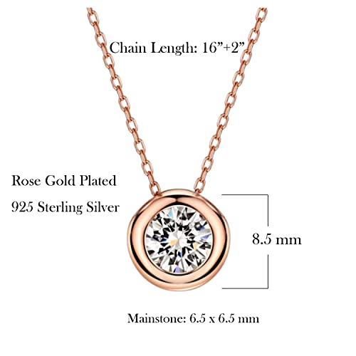 Mints Sterling Silver 1.0ct Solitaire Cubic Zirconia Pendant Necklace for Women Bezel Setting D Color, VVS Clarity Simulated Necklace for Women 16"-18"3