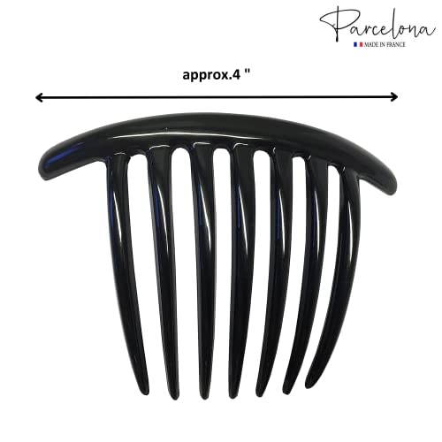 Parcelona French Twist 7 Teeth Large 4" Celluloid Set Of 2 Flexible Durable Side Hair Comb No Slip Styling Women Hair Accessories Girls Hair Clip, Made In France (Black) #TOP3