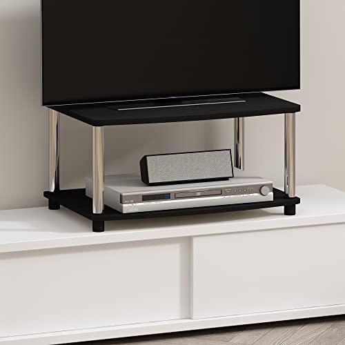 Image of Furinno Turn-N-Tube No Tools 2-Tier Elevated TV Stand, Stainless Steel Tubes, Americano /Chrome, 13191AMSS
