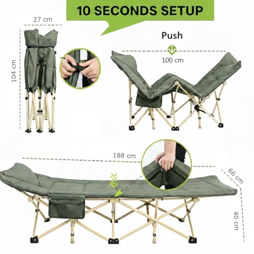 Image of Hukimoyo Folding Bed Single for Sleeping 6 Ft Portable Foldable Outdoor Camping Cot for Adults Heavy Duty Sleeping Bed for Travelling Camping Cots with Side Pocket & Carry Bag (Upto 150KG)