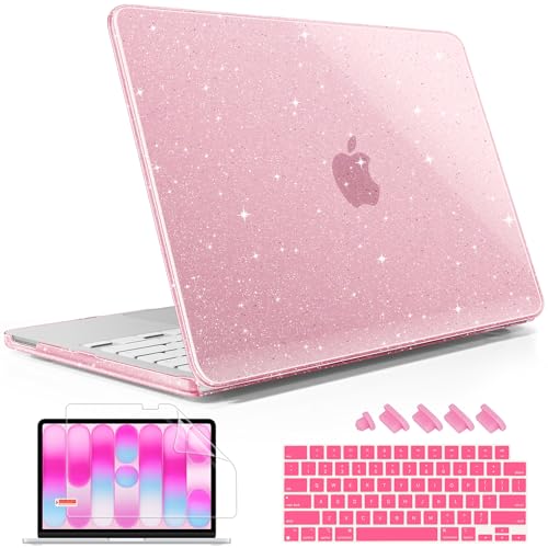 Image of May Chen Compatible with MacBook Neo 13 inch Model A3404 2026 Release, Slim & Lightweigh Frosted Finish Protective Case with Keyboard Cover&Screen Protector, Glitter Pink