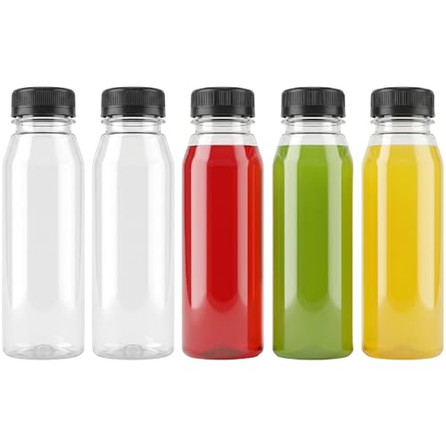 Image of Limiebllu 5 Pack 250ml Clear PET Plastic Juice Bottles with Black Lids