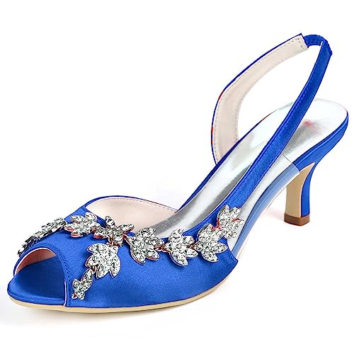 TarfiC Wedding Heels Peep Toe Wedding Shoes for Bride High Heels Slip On Rhinestones Bridal Shoes Satin Evening Party Prom Dress Shoes Pumps
