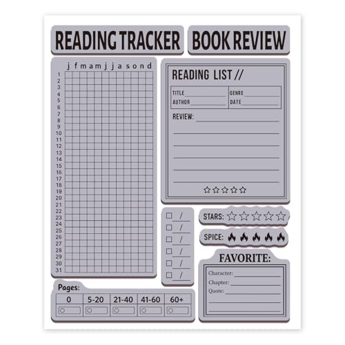 GLOBLELAND Rechteckiger Gummistempel für Buchbewertung, EVA-Material, Rot, 22x18cm, Leseverfolgung und Buchlistenmuster für Karten, Journaling, DIY-Basteln