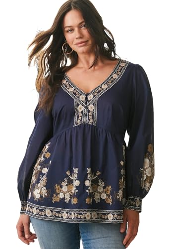 Avenue Women's Plus Size Ethereal Escape Top - 30/32, Navy