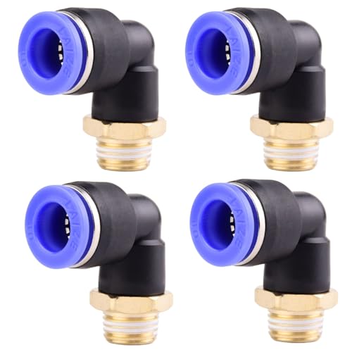 4 pezzi 10 mm 1/4” PT Raccordi pneumatici a gomito a 90° con filettatura maschio Raccordi pneumatici a sgancio rapido per tubi flessibili push-in Connessione aria compressa push-in
