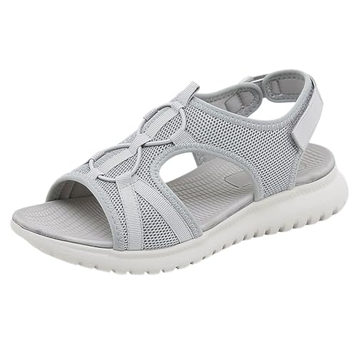 JEUROT Comfortable Sandals for Women Open Toe Slip On Sandals Breathable Cutout Sport Running Platform Shoes with Ankle Strap (Grey, 8.5)