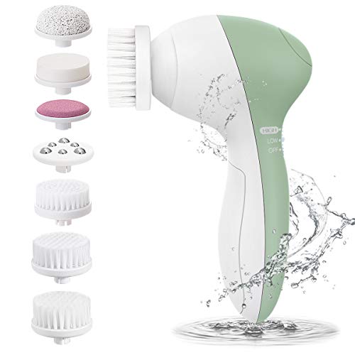 Pixnor Gesichtsreinigungsbürste [Neueste], wasserdichte Gesichtsspinnbürste mit 7 Bürstenköpfen für Tiefenreinigung, sanftes Peeling, Entfernung von Mitessern, Massagen