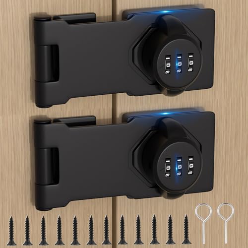 Closet Locks for Double Doors - Keyless Cabinet Lock with Code - 3-Digit Combination Password Pantry Locks Latch Sliding Closet Door Lock for Shed Folding Double Cupboard Door Black 2 Pack