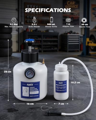 Image of OMT 2.5L Pressure Brake Bleeder Kit Extractor with 49.5mm Adapter | Compatible with GM Chevrolet Chrysler, Chemical-Resistant Polyethylene Tank, 500mL Catch Bottle, Hose for Fluid Flushing