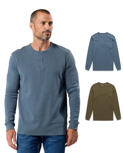 INTO THE AM Long Sleeve Waffle Henley Shirts for Men S-4XL Men's Soft Thermal Cotton Fall Shirts