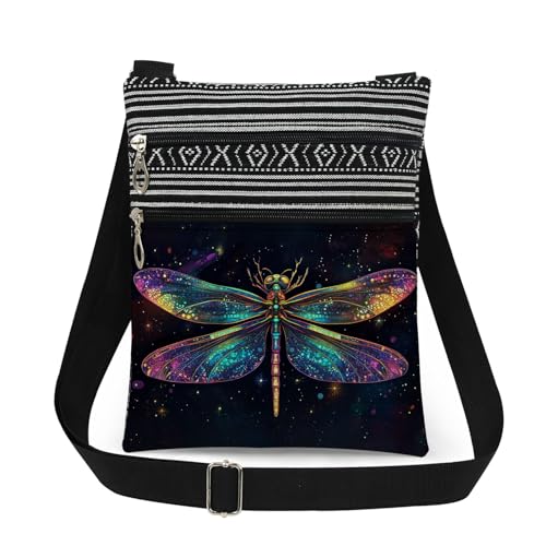 XiaoGalaee Dragonfly Crossbody Bag Starry Night Sky Dragonfly Messenger Bag