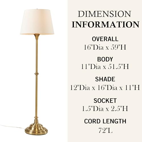 Hampton Hill Classic Floor Lamp for Bedroom, Traditional Standing Lamp for Living Room, Off-White Empire Shade, Polarized Plug, Clear Cable, Tall Iron Frame, Office Room Lamp-Antique Brass Aelorian by Hampton Hill - Image 2