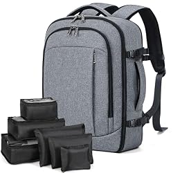 Lekespring Mochila Viaje Cabina Avion (27L) | Mochila Viaje Mujer Hombre - Maletas de Viaje Cabina con 6 Bolsas Organizadoras - Vacaciones Negocios Viajes Escuela - Gris