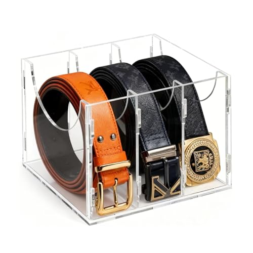 ECOSEAO DIY Belt Organizer, Clear Stackable Belt holder For Closet Drawer Storage - 3 Compartments, Multi-Purpose Display Bins With Inserts For Belts,Ties,Socks