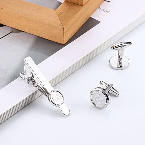 Thunaraz Initial Cufflinks And Tie Clip Set For Men Personalized Alphabet A-Z Cuff Links And Tie Bar With Gift Box For Business Wedding Shirts Suits #TOP3
