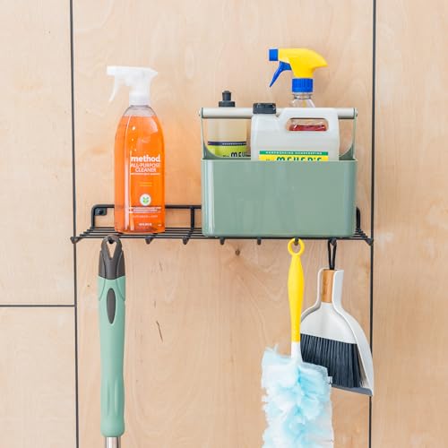 StoreYourBoard The Afton Laundry Room Shelf, Wire Shelving Wall Mounted, Hanging Hooks for Broom and Mop, Cleaning Supplies Shelf for Home and Garage, 17.5" x 9" by StoreYourBoard - Image 8