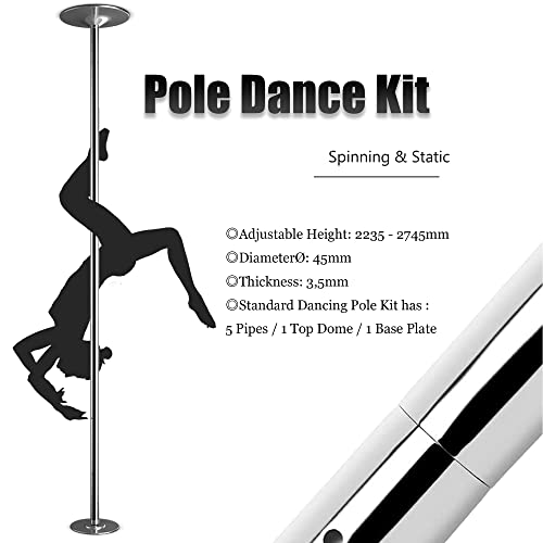 Pole Dance Dansstang, roestvrij staal, 45 mm, statisch en draaibaar, van 2,23 m - 2,74 m in hoogte verstelbaar, zonder… - Afbeelding 4