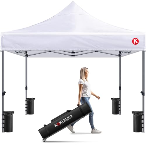 10x10 Commercial Pop Up Canopy Tent with 4 Canopy Weights & 8 Drainage Holes – All-Weather Outdoor Shelter (White, 10x10) by KaKuEike - Used condition - US$91.00