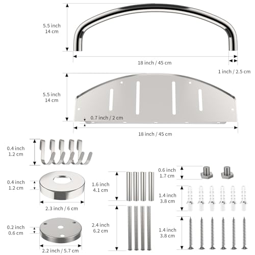Brushed Nickel 18-inch Safety Grab Bar with Storage Shelf for Bathtub or Shower, Drainage Holes, Stainless Steel, Wall Mounted Grab Bars for Elderly Injured Balance Support by Munzong - Image 2