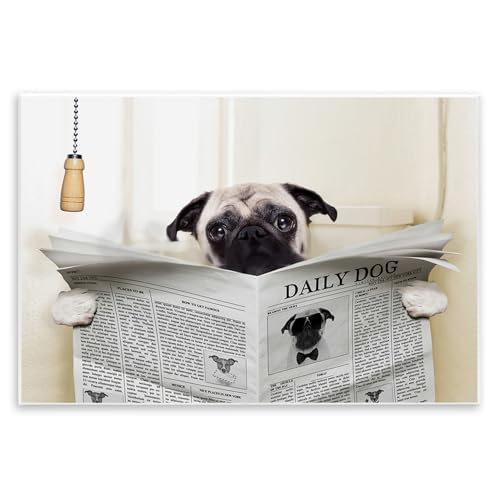 Stupell Industries 'Pug Reading Newspaper in Bathroom', Wall Plaque Art, 15 x 10 Inches, Easy to Hang and Sturdy, Made in USA, by In House Stupell Industries 'Pug Reading Newspaper in Bathroom', Wall Plaque Art, 15 x 10 Inches, Easy to Hang and Sturdy, Made in USA, by In House