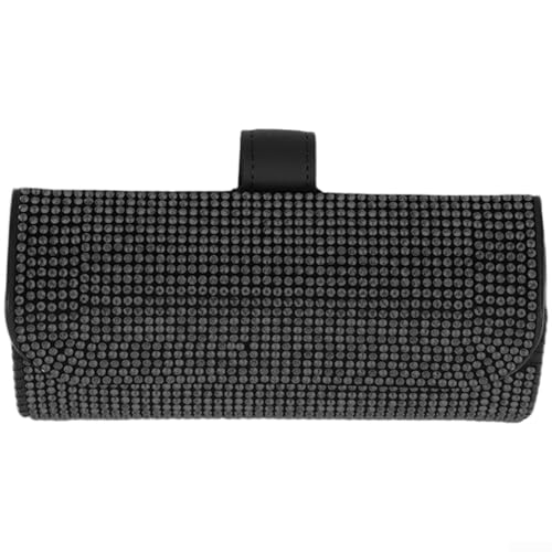 Funda de piel con tachuelas para gafas de sol de coche con función de montaje y organización interna para artículos esenciales diarios (ónix negro)