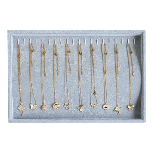 Wuligirl Jewelry Tray Velvet Stackable 20 Hooks Necklace Organizer Necklace Storage Display Tray Jewelry Holder Tray Showcase (Necklace)