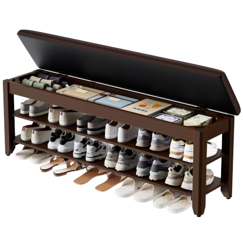 Homleke 47.2" Wide Solid Wood Shoe Rack Bench with Flip-Top Storage