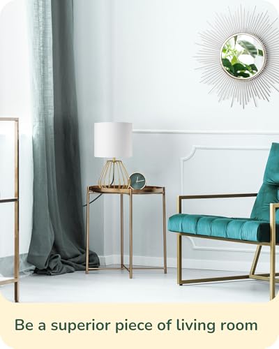 EDISHINE Bedside Lamp, Table Lamp with Metal Cage Base & Linen Lampshade, Modern Lamps for Living Room Bedroom, E14 Socket (Bulb Included), Teardrop Cage, Gold - Image 5