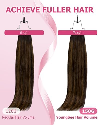 YoungSee Balayage Clip in Hair Extensions Dark Brown Real Hair Extensions Clip in Human Hair Dark Roots to Medium Brown Balayage Human Hair Extension Clip ins for Thin Hair 20In 120G