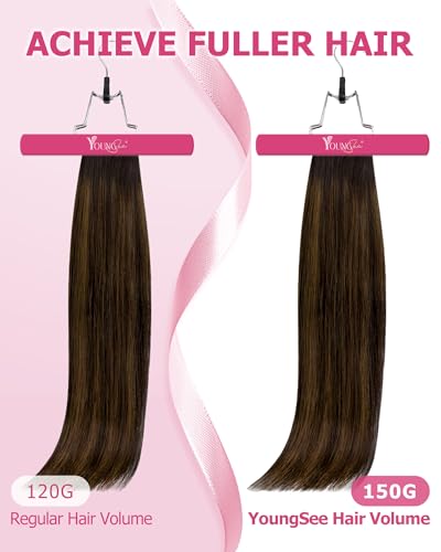 Image of YoungSee Clip in Human Hair Extensions Balayage Real Human Hair Extensions Clip ins Dark Brown Mix Medium Brown Balayage Long Straight Clip in Extensions Real Human Hair 120G 22Inch 7Pcs